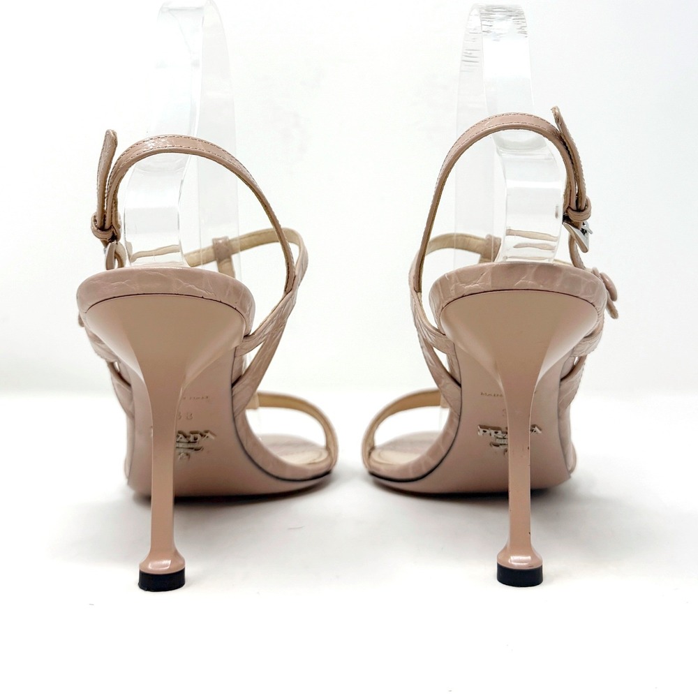 Prada Blush Pink Croc Embossed Leather T-Strap Sandals Heels EU 38 - Picture 5 of 10